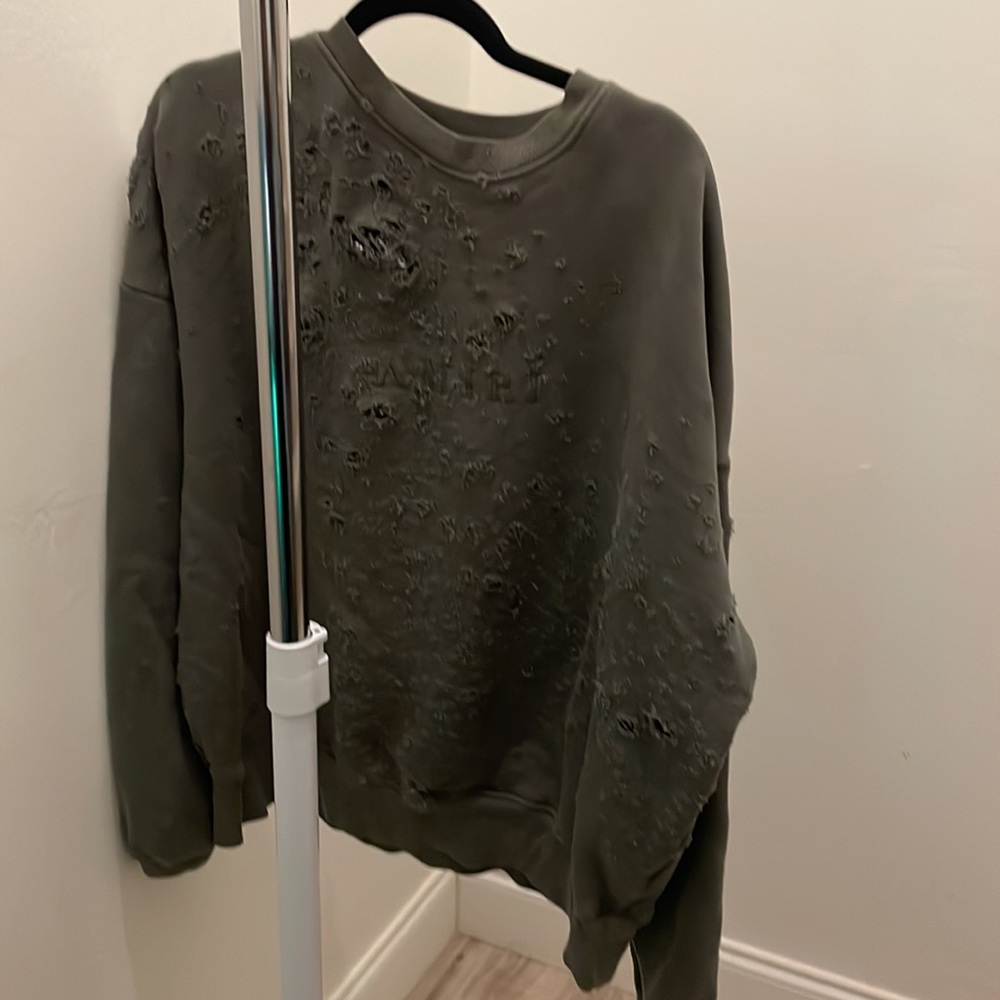 AMIRI DISTRESSED SWEATSHIRT - OLIVE GREEN